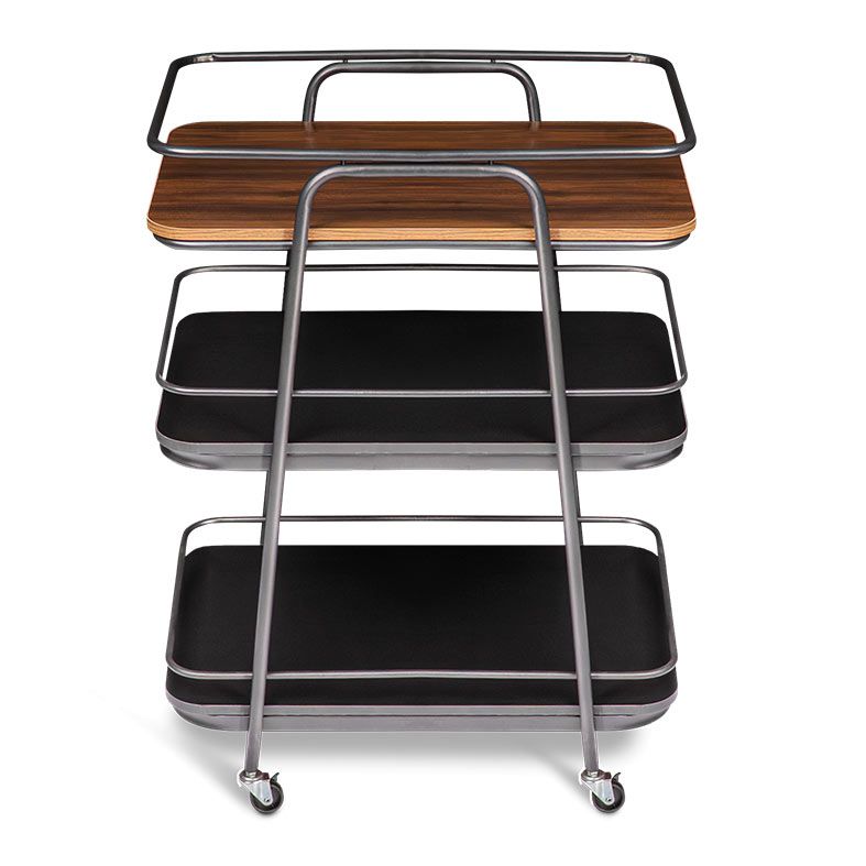 Carrinho Organizador Multiuso Zinnia Zenith ZO5, Preto e Madeira, ZNC-ZNTH-BL01