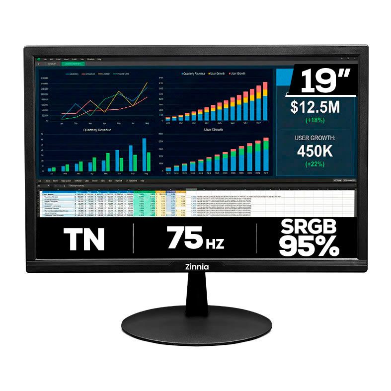 Monitor Zinnia Delfos DF19, 19 Pol, TN, sRGB 95, 75Hz, VGA/HDMI, ZNO-DFO19-BL01