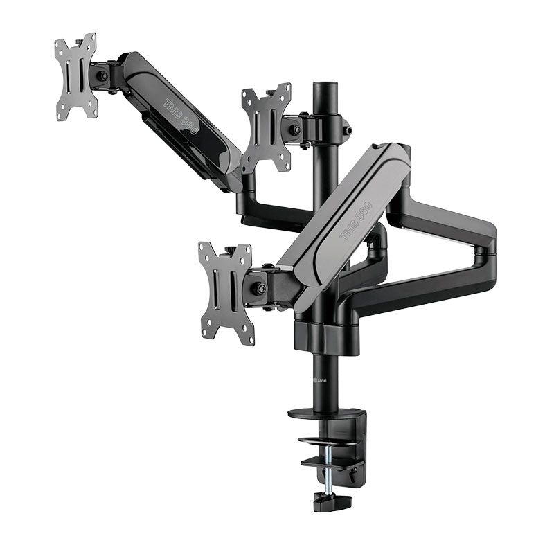 Suporte Articulado Para Tres Monitores Zinnia TMS 360, 17 Pol. a 27 Pol., Preto, ZNO-TMS360-BL01