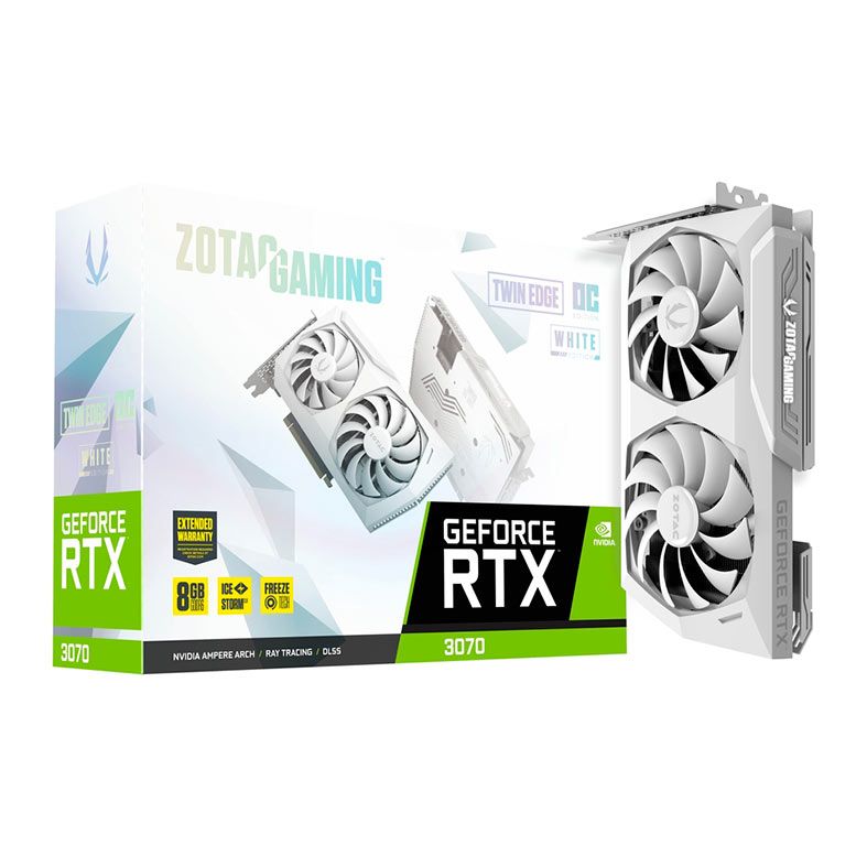 Placa de Video Zotac GeForce RTX 3070 Twin Edge OC White Edition LHR, 8GB, GDDR6, 256-Bit, ZT-A30700J-10PLHR