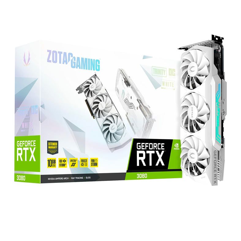Placa de Video Zotac GeForce RTX 3080 Trinity OC White Edition LHR, 10GB, GDDR6X, 320-bit, ZT-A30800K-10PLHR