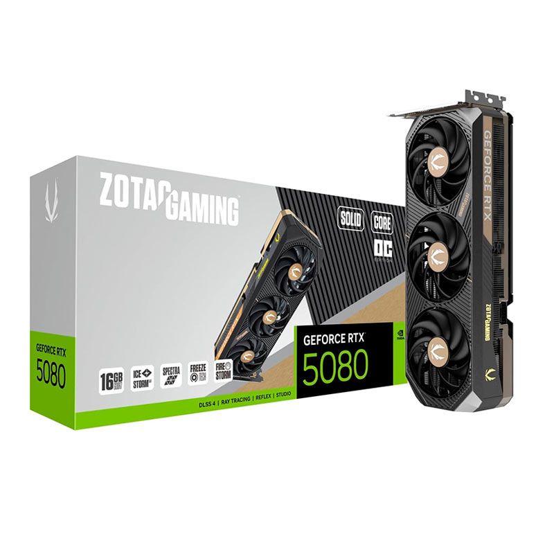 Placa de Video Zotac GeForce RTX 5080 Solid Core OC, 16GB, GDDR7, 256-bit, ZT-B50800J2-10P-NAC
