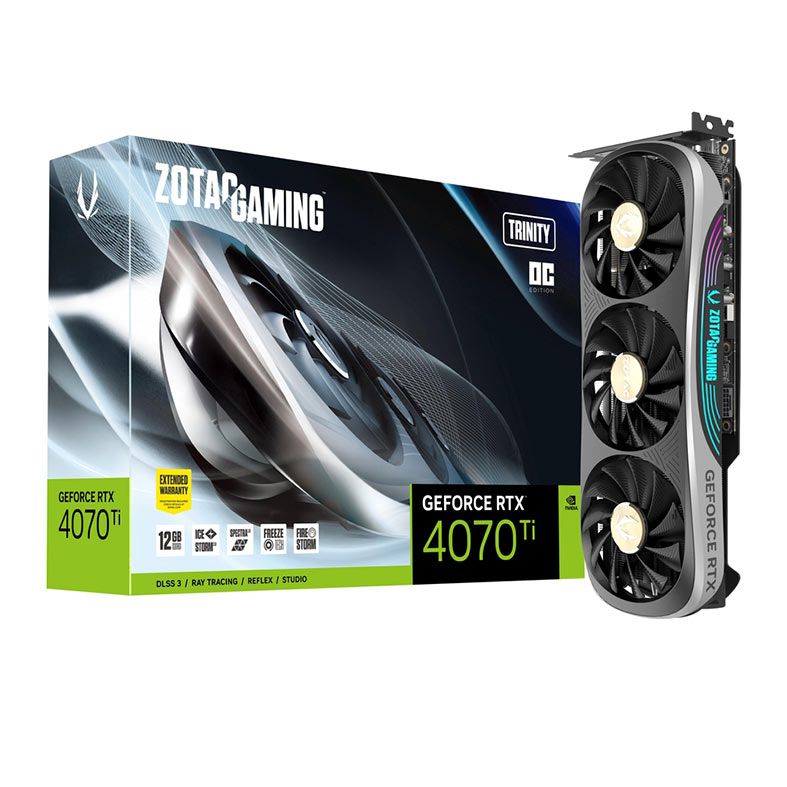 Placa de Video Zotac GeForce RTX 4070 Ti Trinity OC, 12GB, GDDR6X, 192-bit, ZT-D40710J-10P-NAC