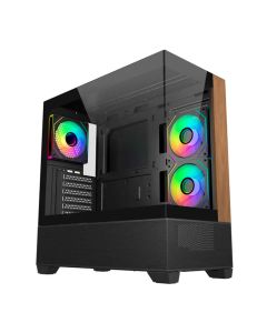 Gabinete Gamer Cooler Master Elite 690 Wood, ARGB, Mid-Tower, Lateral de Vidro, Com 3 Fans, Preto, E690-KHNN-S00