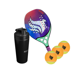 Kit Coqueteleira Pichau, Preto + Raquete Beach Tennis, 3K Carbon + Kit Bolas de Beach Tennis, 3 unidades