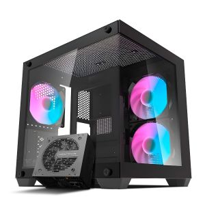 Gabinete Gamer Aigo Darkflash Durin D275M, Com 3 Fans, Preto + Fonte Aigo Darkflash 550W