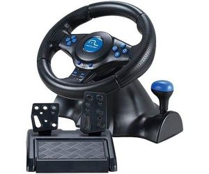 Volante Multi Racer 3 x 1 Para PS2 PS3 E PC USB Preto/Azul, JS073