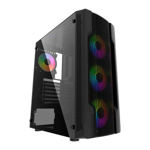Gabinete Gamer Bluecase Airwave BG-031, RGB, Mid-Tower, Lateral de Vidro, Com 4 Fans, Preto, BG-031BX