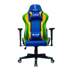 Cadeira Gamer Delux Copa do Mundo Catar MT-2000 BRLS Brasil, Azul, Verde e Amarelo, CP-CH-9006