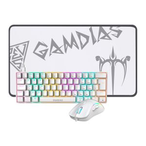 Combo Gamer Gamdias Hermes E4, Rainbow, Teclado Mecanico Marrom, Mouse 12800DPI, Mousepad Grande, Branco, E4-3IN1-PT-BROWN