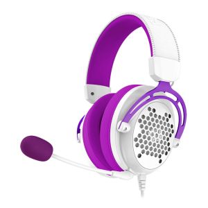 Imagem do Produto Headset Gamer Redragon Diomedes, Som Surround 7.1, Drivers 53mm, Branco e Roxo, H388-WP