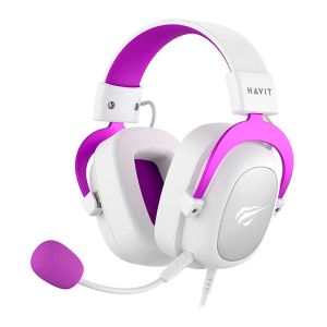 Headset Gamer Havit H2002d, Drivers 53mm, Branco e Roxo, HVGMH-H2002D-WP