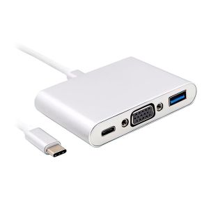 Cabo Adaptador F3 3 in 1 Tipo C Para USB 3.0 + VGA  + Tipo C , JC-TYC-VGA31