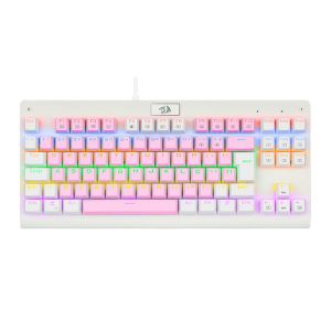 Teclado Mecanico Gamer Redragon Dark Avenger, Rainbow, Switch Brown, Branco e Rosa, K568PW-R-PT-BROWN