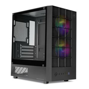 Gabinete Gamer Mancer Grimore, Mini-Tower, Lateral de Vidro, 2 Fans Rainbow, Preto, MCR-GRM-BK