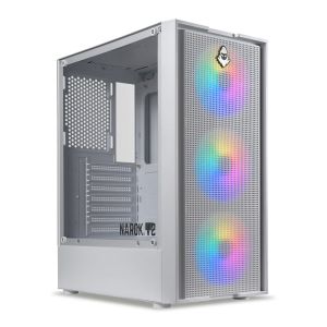 Gabinete Gamer Mancer Narok V2, Rainbow, Mid-Tower, Lateral de Vidro, Com 3 Fans, Branco, MCR-NRKWH-V2
