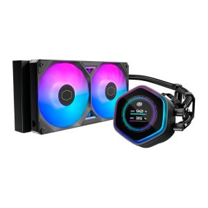 Water Cooler Cooler Master Masterliquid Atmos II LCD, ARGB, 240mm, Preto, MLX-D24M-A25SZ-L1 Water Cooler Cooler Master Masterliquid Atmos II LCD, ARGB, 240mm, Preto, MLX-D24M-A25SZ-L1