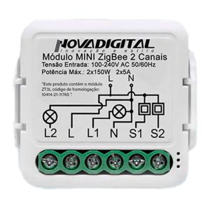 Mini Modulo Nova Digital ZigBee, 2 Canais, Branco, MS-106ZB