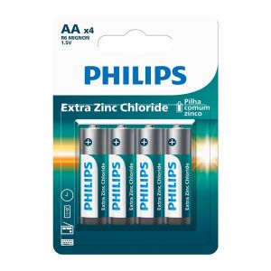 Pilhas Philips Extra Zinc Chloride, AA, 4 Unidades, R6L4B-59