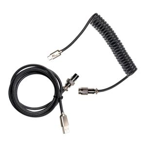 Cabo Para Teclado Royal Kludge M12 Coiled, Com Conector Aviator, 1.5m, Preto, RK-M12COILED-BK