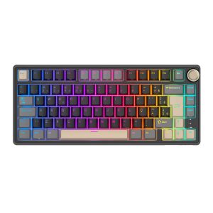 Teclado Mecanico Gamer Royal Kludge RKR75, RGB, ABNT2, Switch Brown, Preto e Cinza, RKR75-PT-BW-POR
