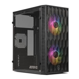 Gabinete Gamer TGT Jester V2, Rainbow, Mid-Tower, Lateral de Acrilico, Com 2 Fans, Preto, TGT-JSRV2-BKGF02