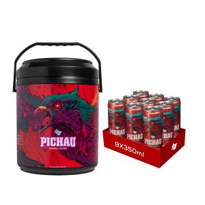 Kit Caixa Termica Pichau + Energético Pichau Original, Lata 350Ml, Com Açúcar, com 9 Unidades	