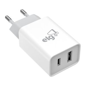 Carregador de Parede ELG Universal, USB-A/USB-C, Branco, W124C Carregador de Parede ELG Universal, USB-A/USB-C, Branco, W124C