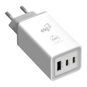 Carregador de Parede ELG Universal PD GaN, 65W, USB-C/USB-A, Branco, W65GAN Carregador de Parede ELG Universal PD GaN, 65W, USB-C/USB-A, Branco, W65GAN