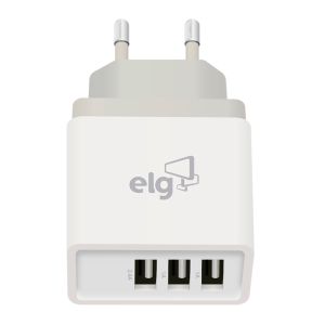 Carregador USB Universal ELG, 3 em 1, Bivolt, Branco, WC3S