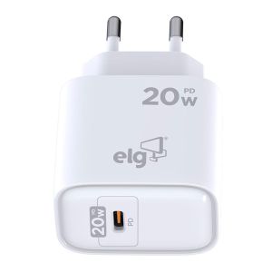 Carregador de Parede ELG Universal, Power Delivery 20W, USB-C, Branco, WCPD Carregador de Parede ELG Universal, Power Delivery 20W, USB-C, Branco, WCPD