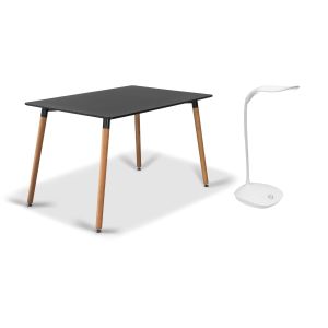 Kit Mesa de Jantar 120cm, Preto + Luminaria de Mesa, 2.8W, Branco
