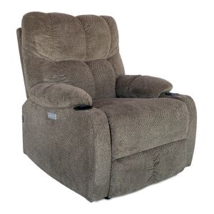 Poltrona Eletrica Zinnia Suri, Tecido Veludo Jacquard, Bege Escuro, ZNC-SRI-BG01