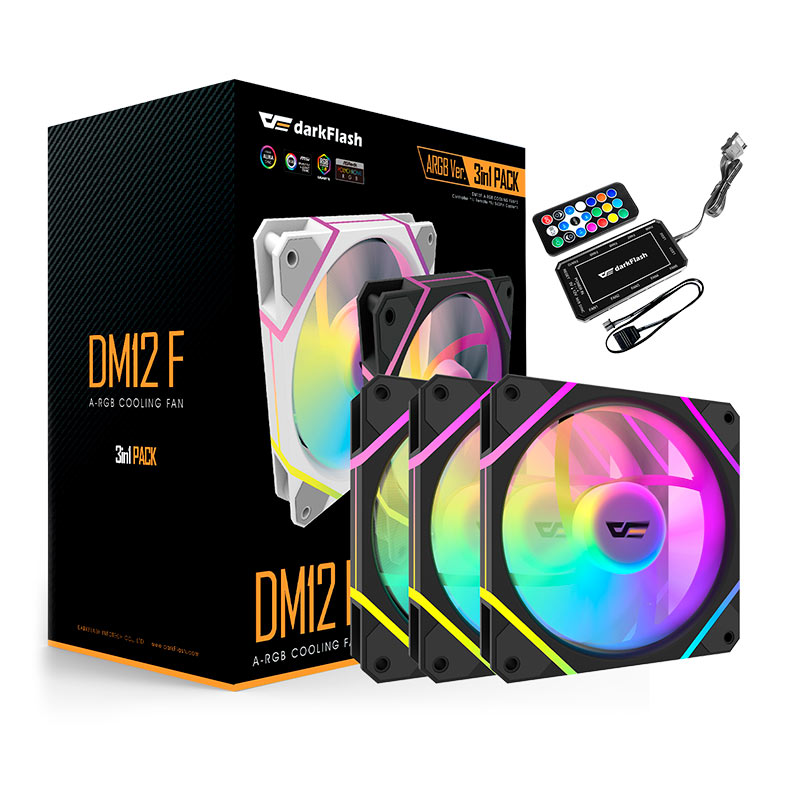 Kit Ventoinhas Aigo Darkflash DM12 F, ARGB, 3x120mm, Com Controladora, Preto, DF-DM12F-3IN1-B-PH2 - miniatura 3