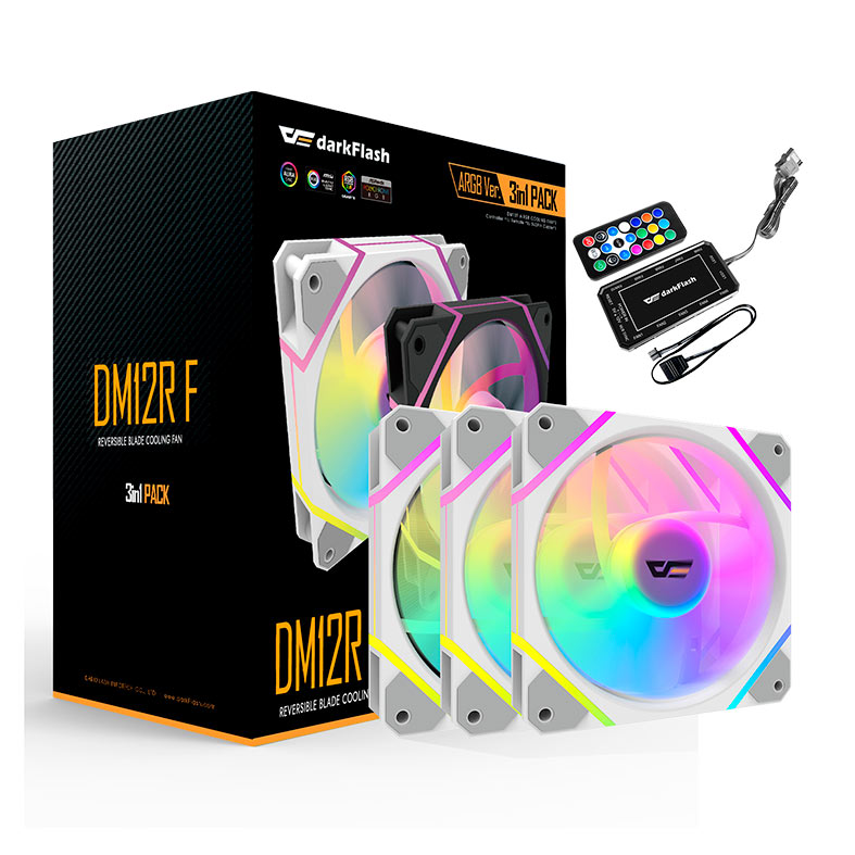 Kit Ventoinhas Aigo Darkflash DM12 F, ARGB, 3x120mm, Com Controladora, Branco, DF-DM12F-3IN1-W-PH2 - miniatura 3
