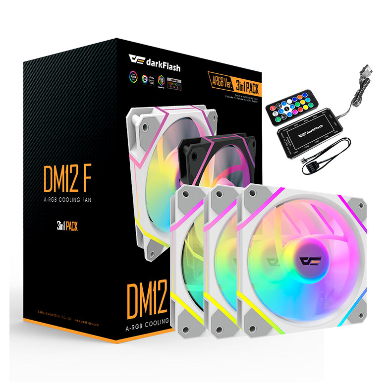 Kit Ventoinhas Aigo Darkflash DM12 F, ARGB, 3x120mm, Com Controladora, Branco, DF-DM12F3IN1-W-PH1 - miniatura 3