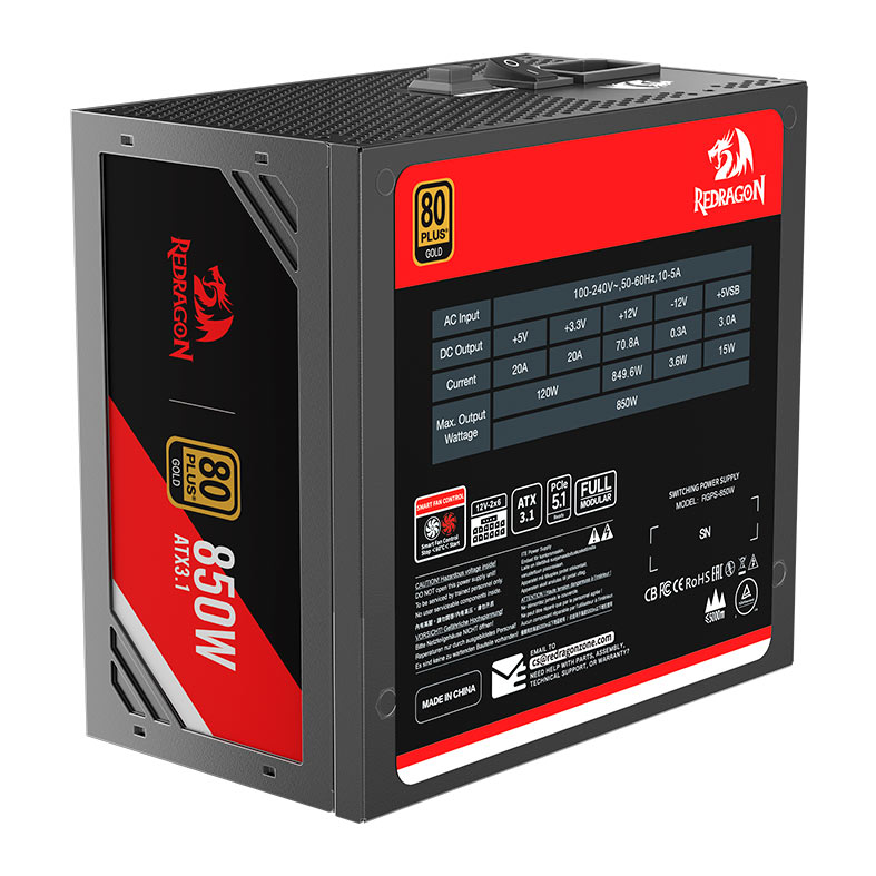 Fonte Redragon Master RGMS-850W, 850W, ATX 3.1, PCIe 5.1, Full-Modular, 80 Plus Gold, Preto, GC-MS01 - miniatura 7