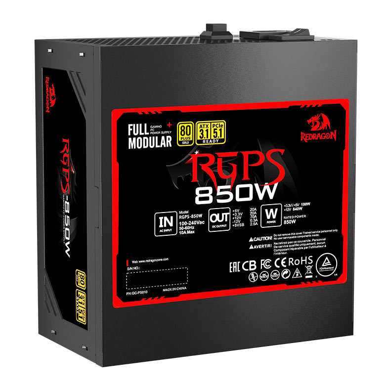 Fonte Redragon RGPS-850, 850W, Full-Modular, 80 Plus Gold, Preto, GC-PS010-V2 - miniatura 6