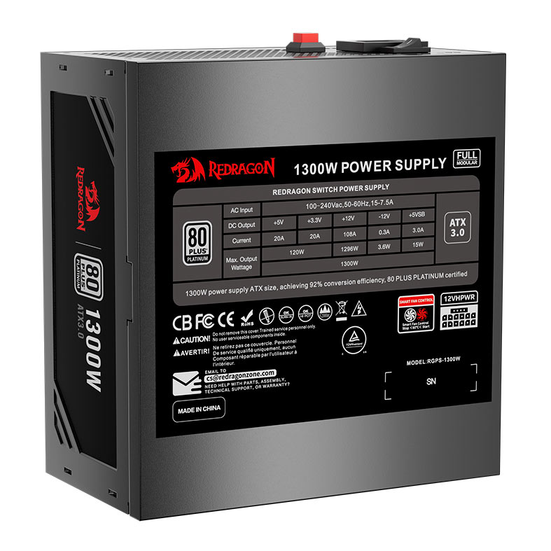 Fonte Redragon Power Supply, 1300W, Full-Modular, 80 Plus Platinum, Preto, GC-PS018 - miniatura 6