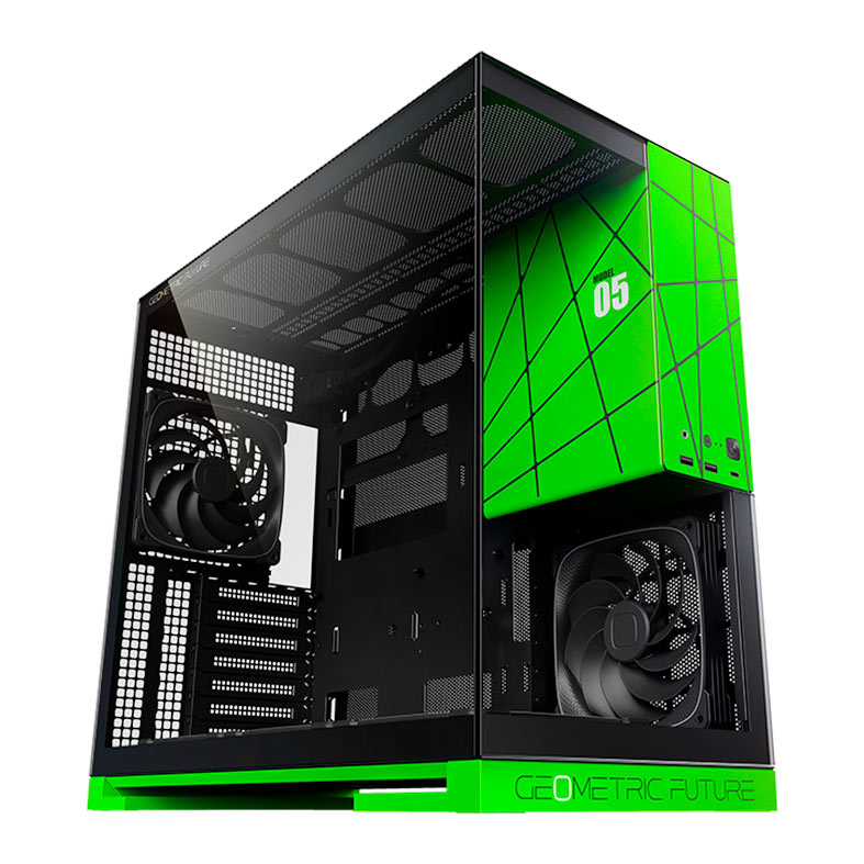 Gabinete Gamer Geometric Future Model 5, Mid-Tower, Lateral de Vidro, Com 5 Fans, Preto e Verde, GEO-M5F-BNV - miniatura 3