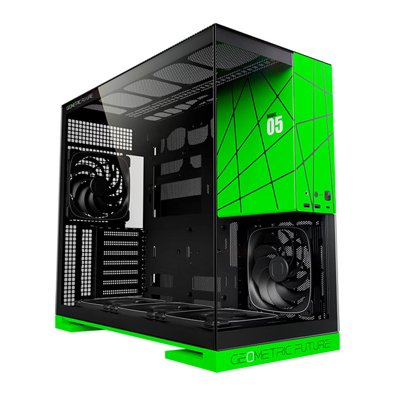 Gabinete Gamer Geometric Future Model 5, Mid-Tower, Lateral de Vidro, Com 5 Fans, Preto e Verde, GEO-M5F-BNV - imagem 1