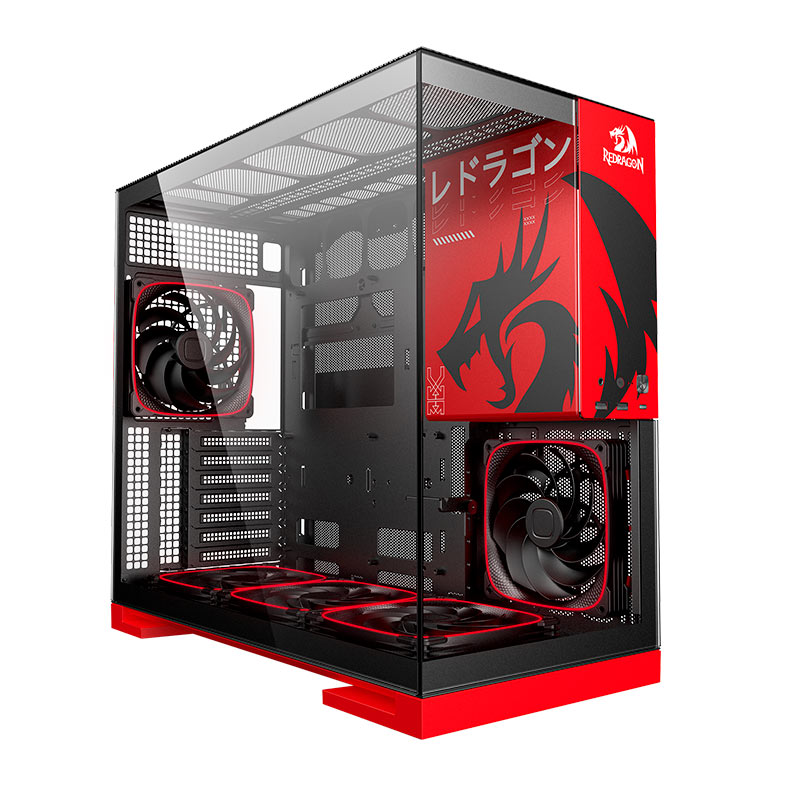 Gabinete Gamer Geometric Future Model 5 Redragon, ARGB, Mid-Tower, Lateral de Vidro, Com 5 Fans, Preto e Vermelho, GEO-M5F-RD - imagem 1