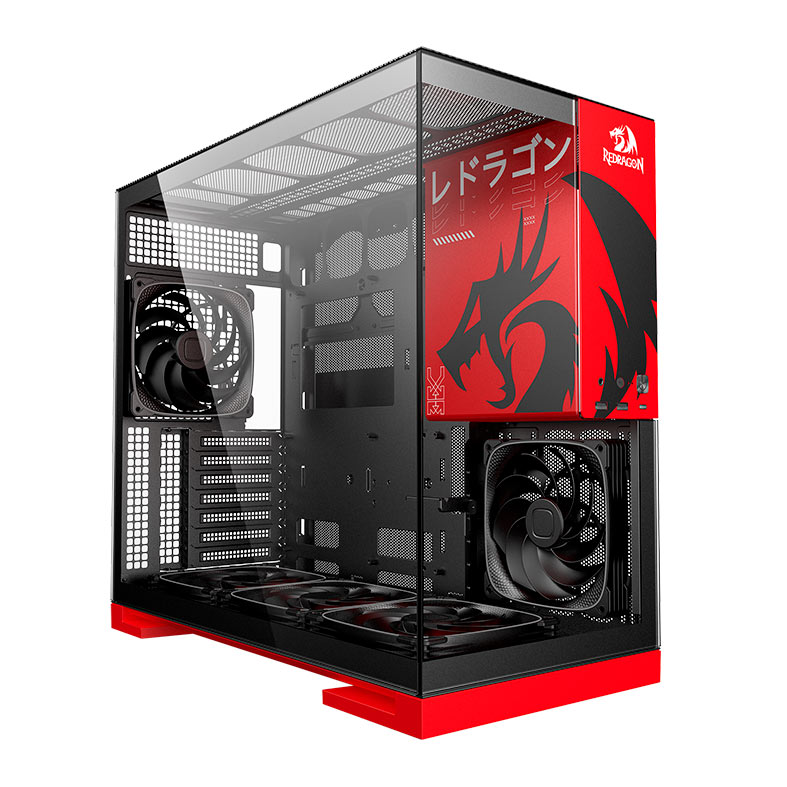 Gabinete Gamer Geometric Future Model 5 Redragon, ARGB, Mid-Tower, Lateral de Vidro, Com 5 Fans, Preto e Vermelho, GEO-M5F-RD - miniatura 3