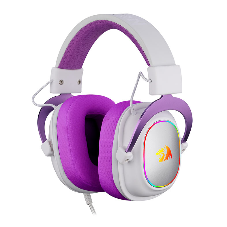 Headset Gamer Redragon Zeus X, RGB, Som Surround 7.1, Drivers 53mm, Branco e Roxo, H510WP-RGB - miniatura 6