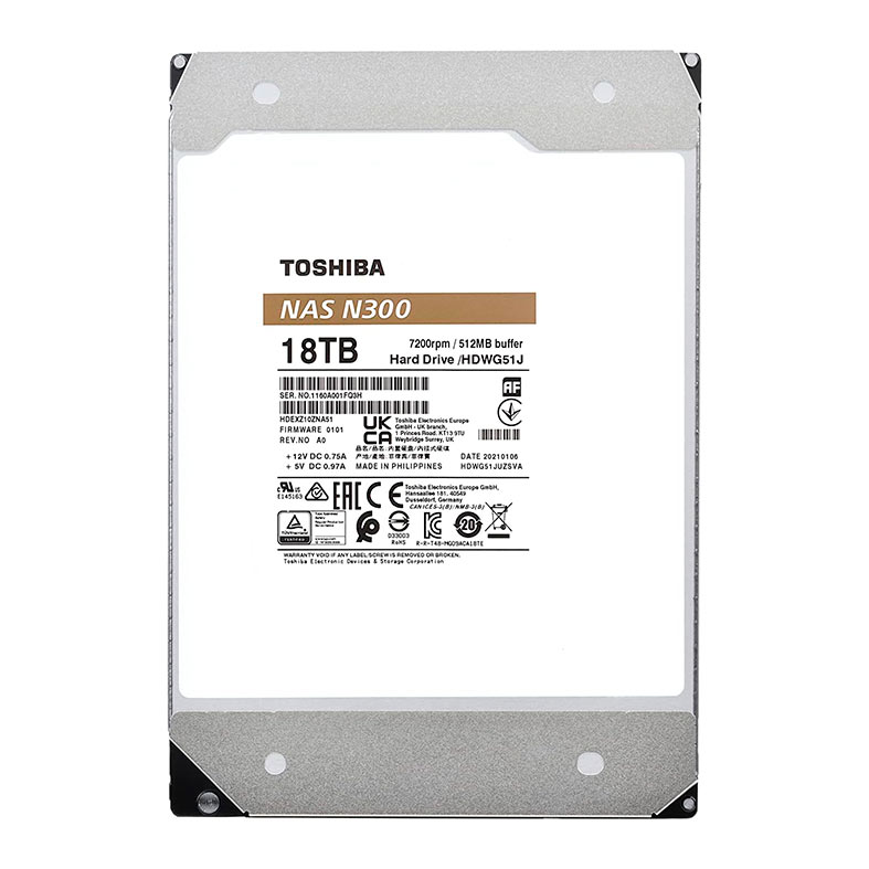HD Toshiba N300, 18TB, 3.5, 7200 RPM, Sata III 6GB/s, Cache 512MB, HDWG51JXZSTA - imagem 1