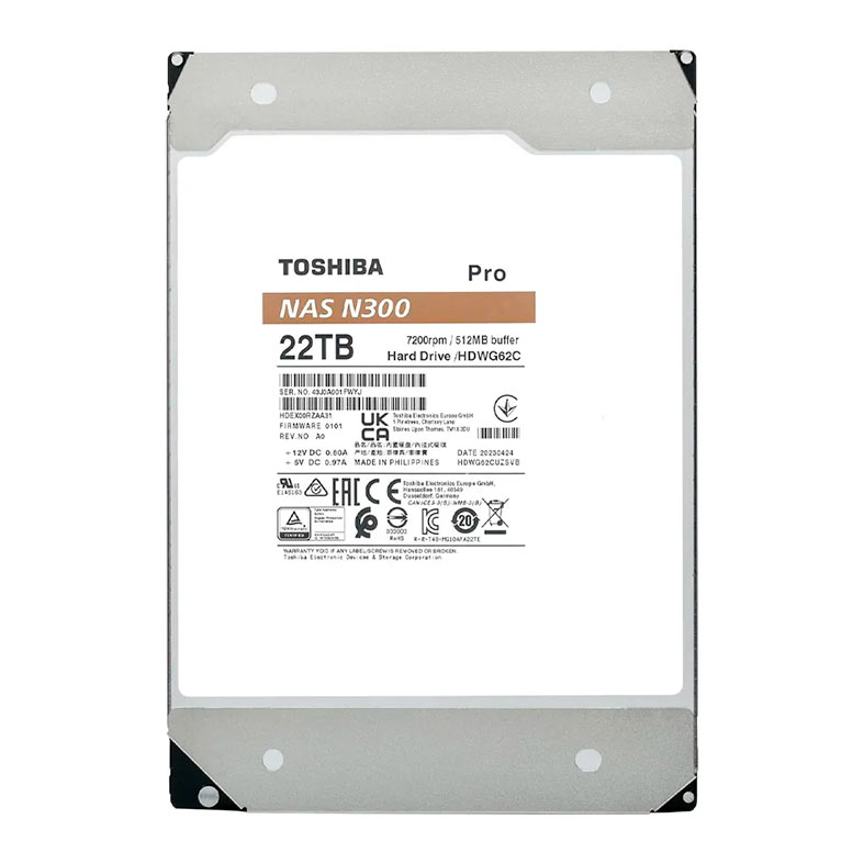 HD Toshiba N300 Pro, 22TB, 3.5, 7200RPM, Sata III 6GB/s, Cache 512MB, HDWG62CXZSTB