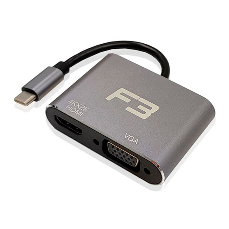 Cabo Adaptador F3 3 in 1 Tipo C Para HDMI 4K + VGA + Tipo C , JC-TYC-HDMIVGA - miniatura 3