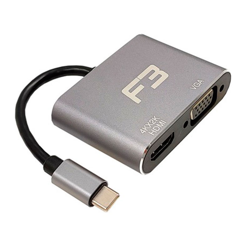 Cabo Adaptador F3 3 in 1 Tipo C Para HDMI 4K + VGA + Tipo C , JC-TYC-HDMIVGA - miniatura 5