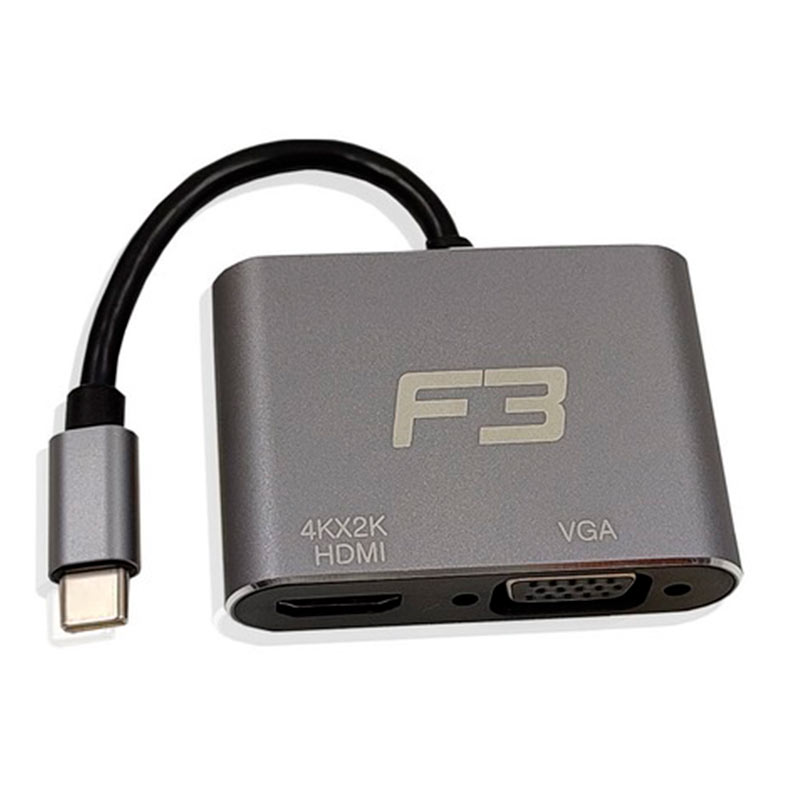 Cabo Adaptador F3 3 in 1 Tipo C Para HDMI 4K + VGA + Tipo C , JC-TYC-HDMIVGA - miniatura 4