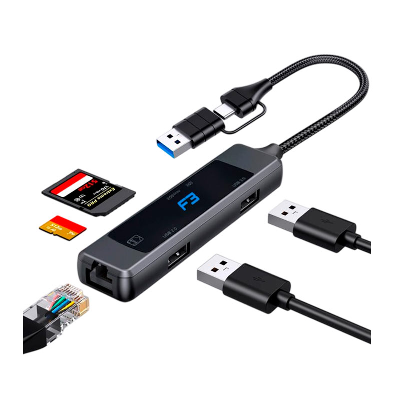 Hub F3, Tipo-C Para USB 3.0/RJ45/Leitor de Cartao, JC-TYC-R04 - miniatura 3